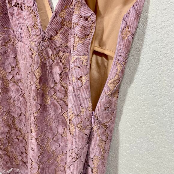 Free People Dangerous Love Pink Lace Corduroy Overlay Mini Dress Size 8 - Picture 6 of 11